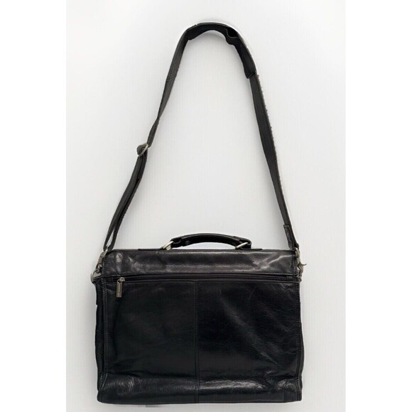 Kenneth Cole Black Leather Briefcase Laptop Bag Removable Crossbody Strap - Picture 2 of 16